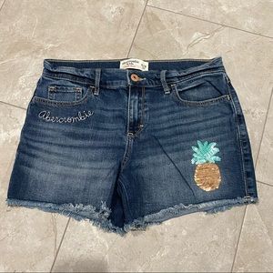 kids abercrombie dark blue wash denim jean shorts pineapple sequin